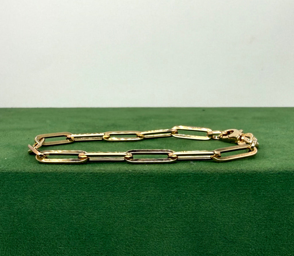 Paperclip Chain Bracelet - Flat Tube - 14k Gold