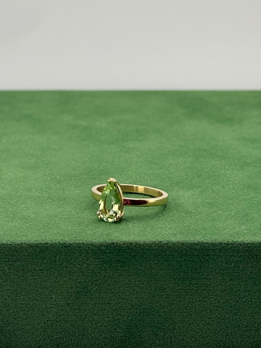 Pear Cut Green Tourmaline Ring - 14k Gold