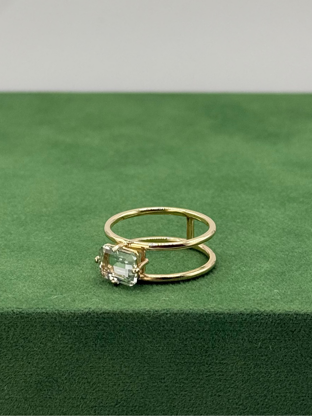 14kt Gold Double-Band Ring with Icy Aqua Prasiolite