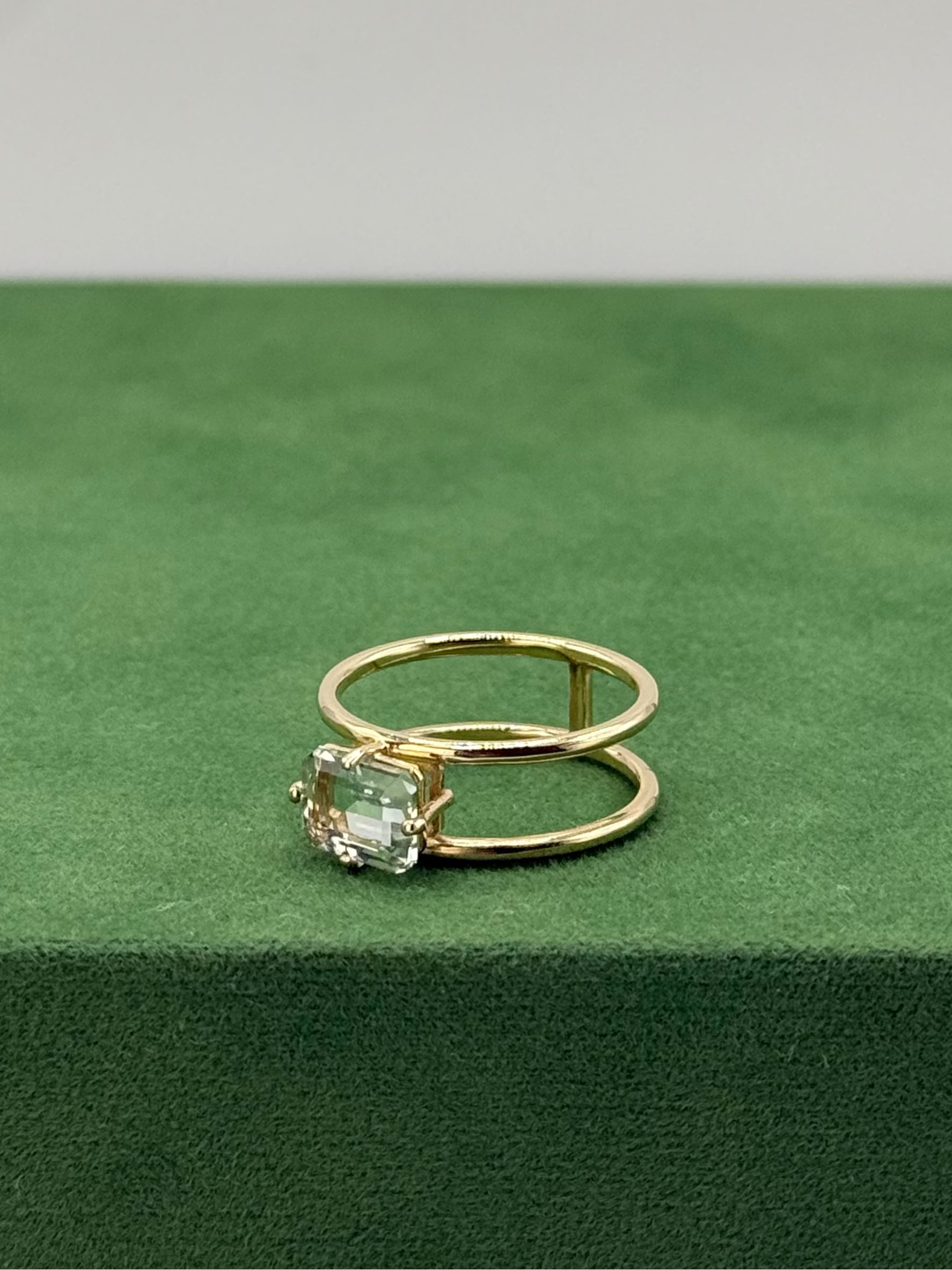 14kt Gold Double-Band Ring with Icy Aqua Prasiolite