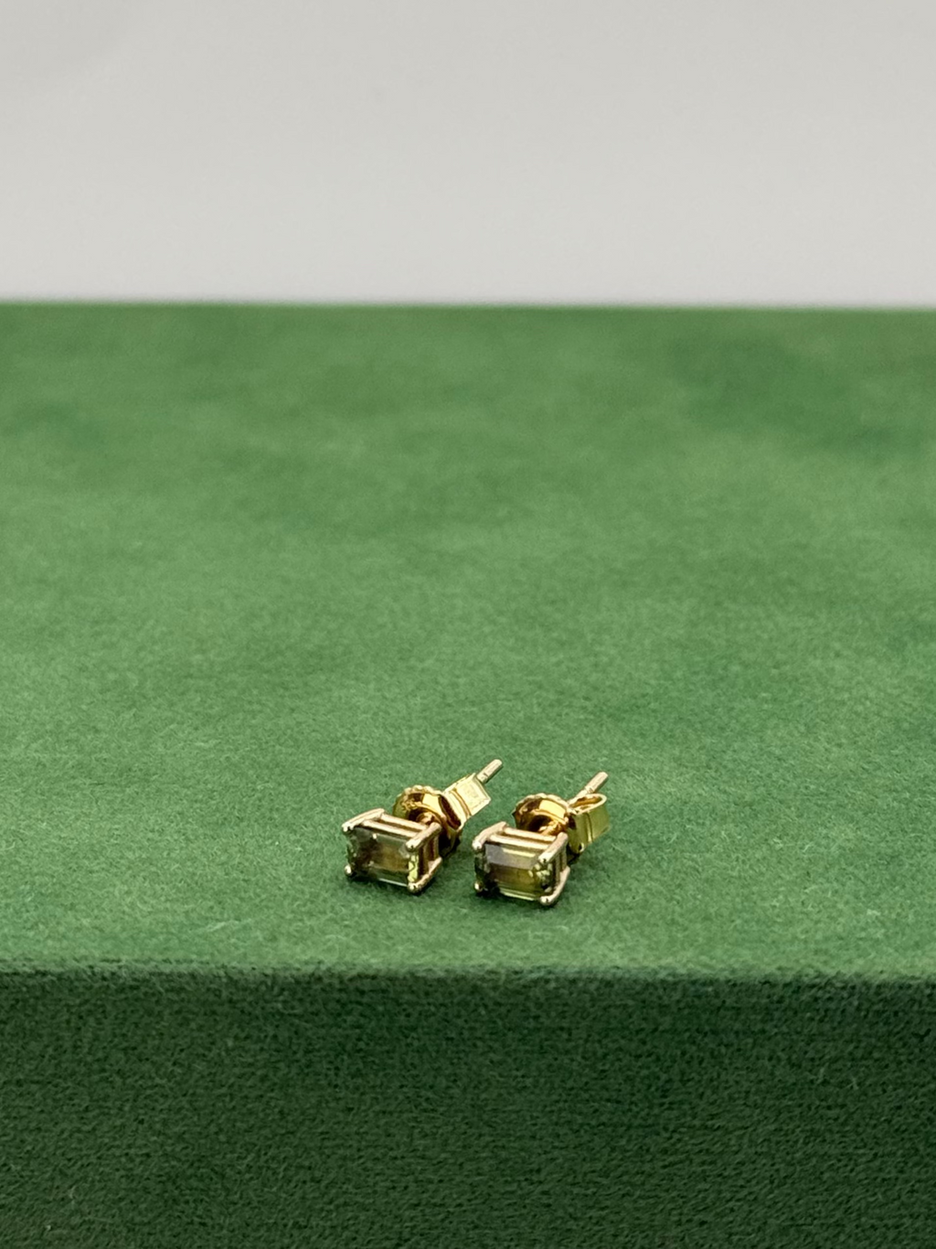 1 of 1 Emerald Cut Sapphire Studs – 14k Yellow Gold