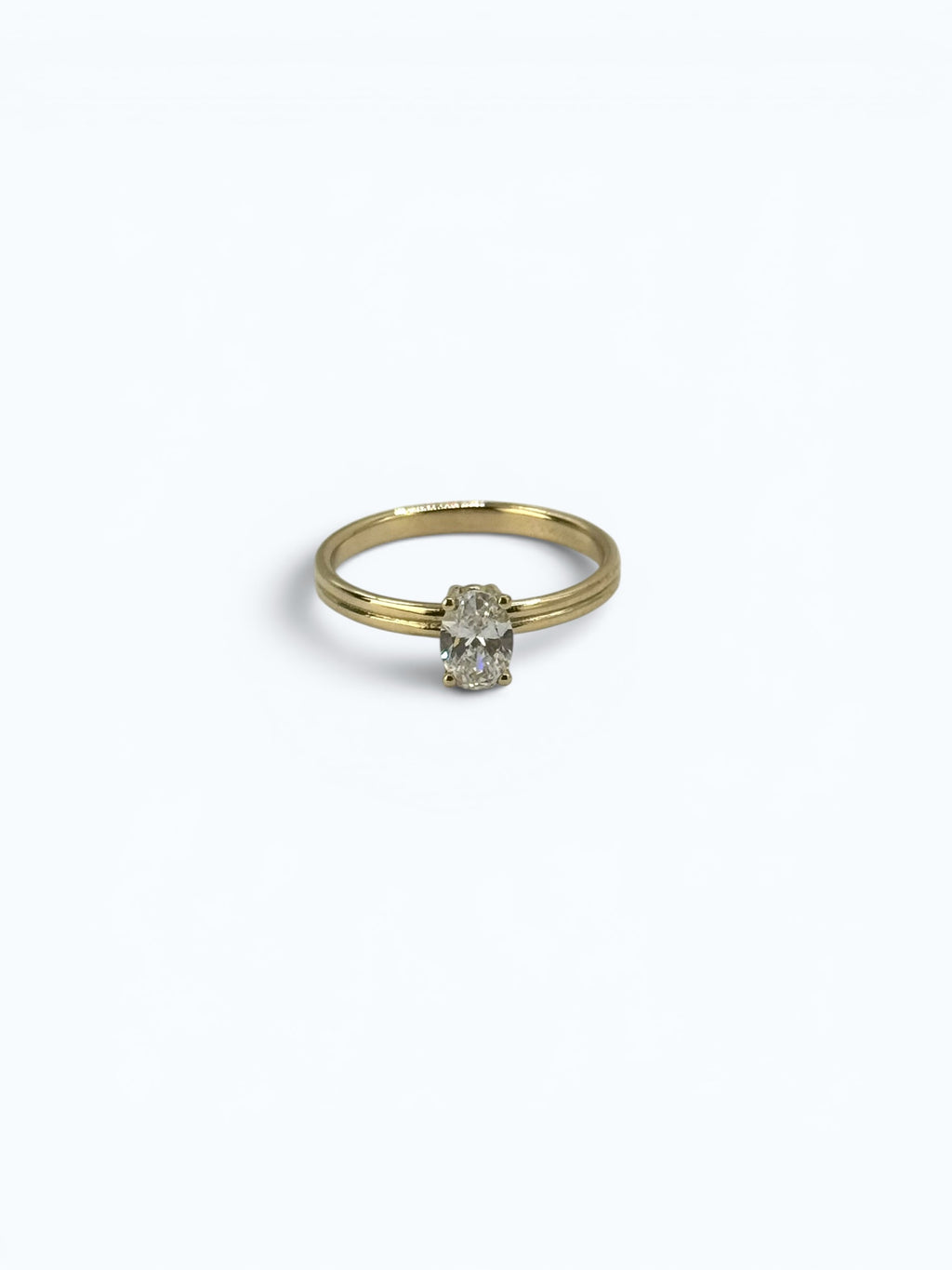 Double Band Stacking Engagement Ring with Oval Solitaire – 14k Gold