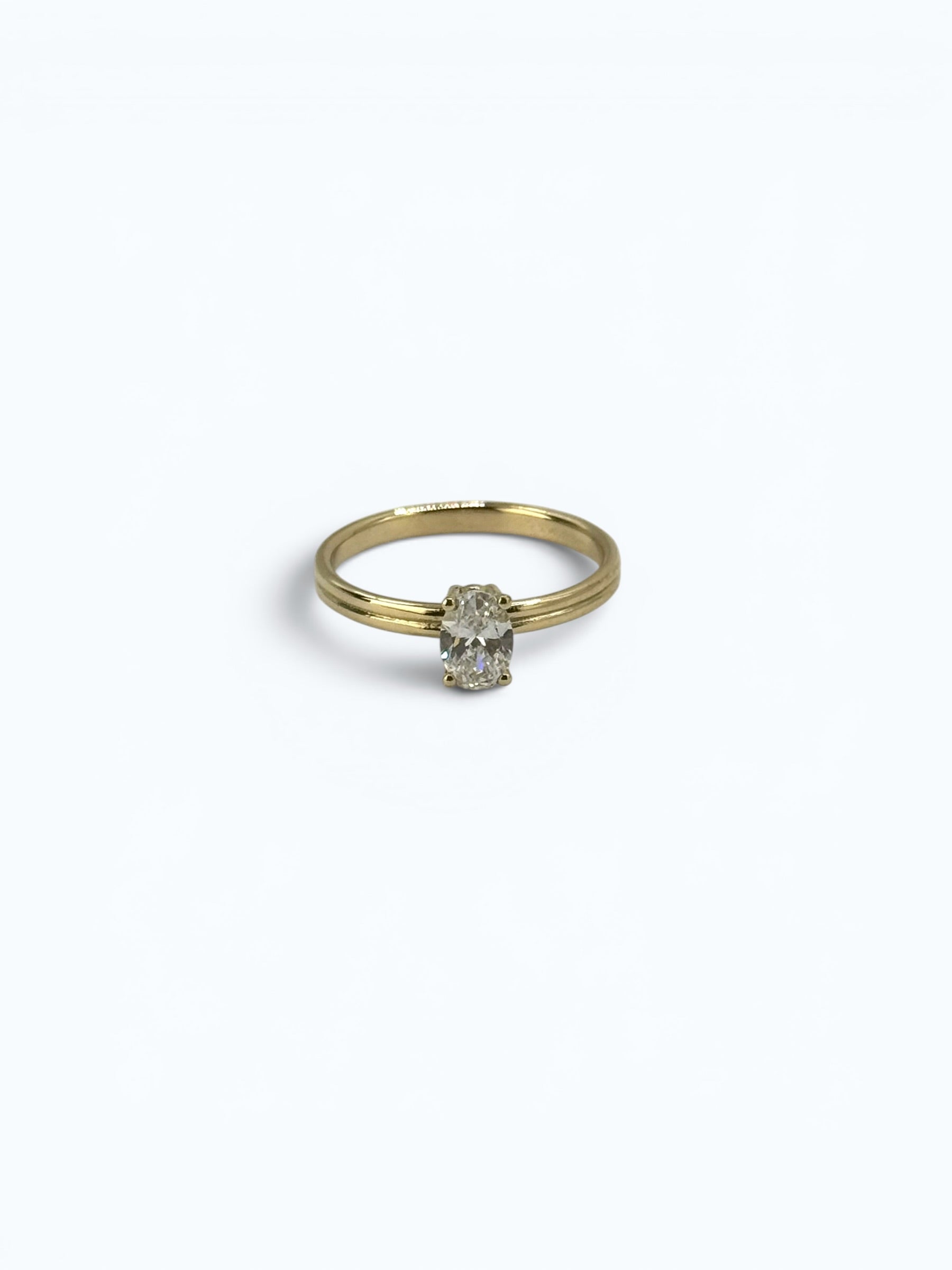 Double Band Stacking Engagement Ring with Oval Solitaire – 14k Gold