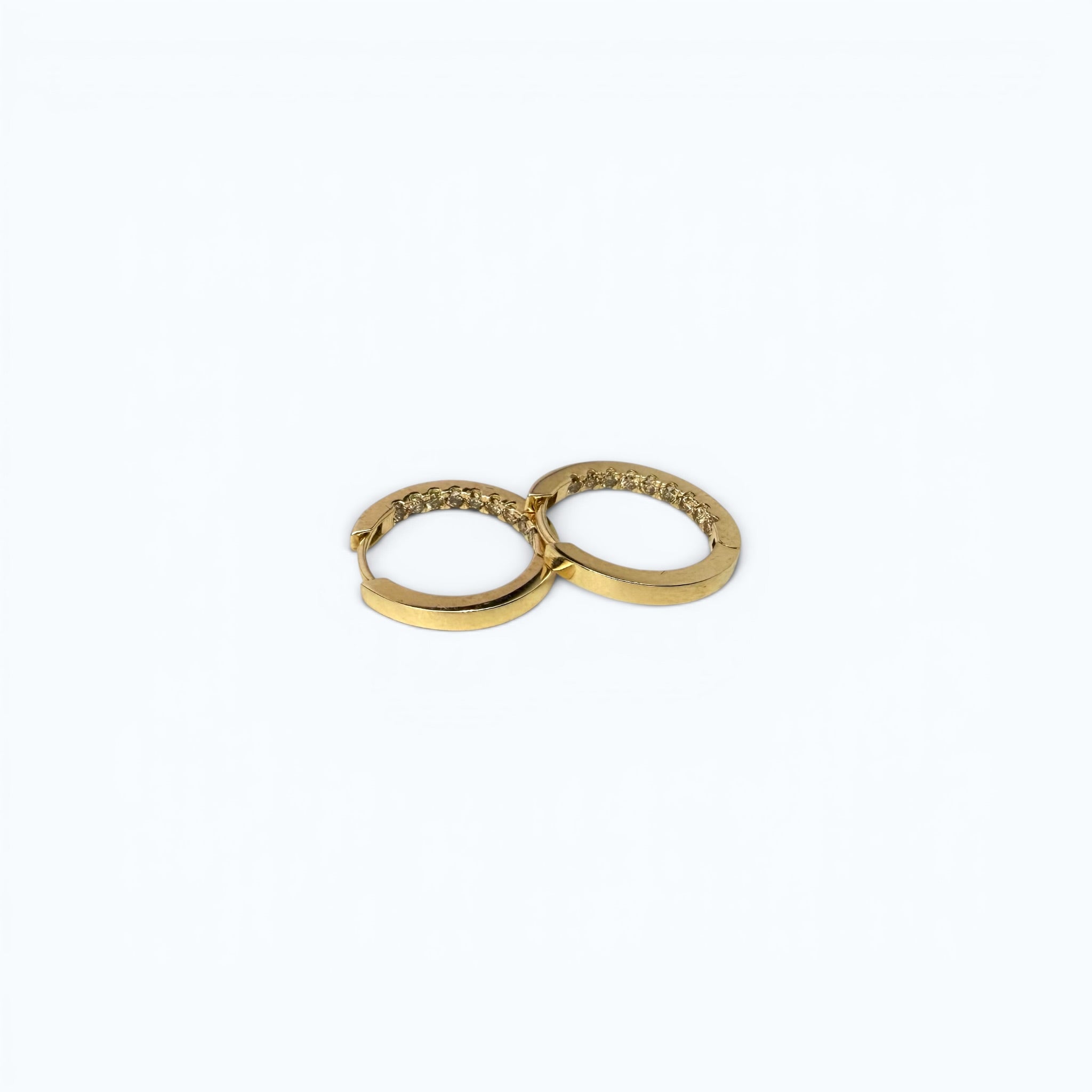 Hoop Earrings with Natural Brown Diamonds - 14k Gold