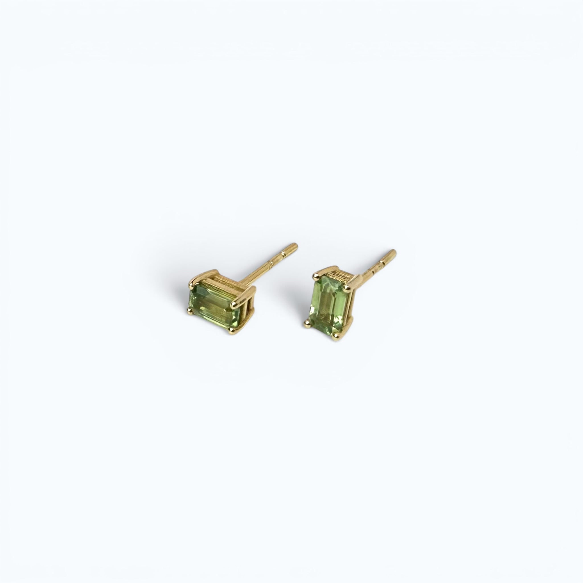 Emerald Cut Studs with Green Sapphire  – 14k Gold