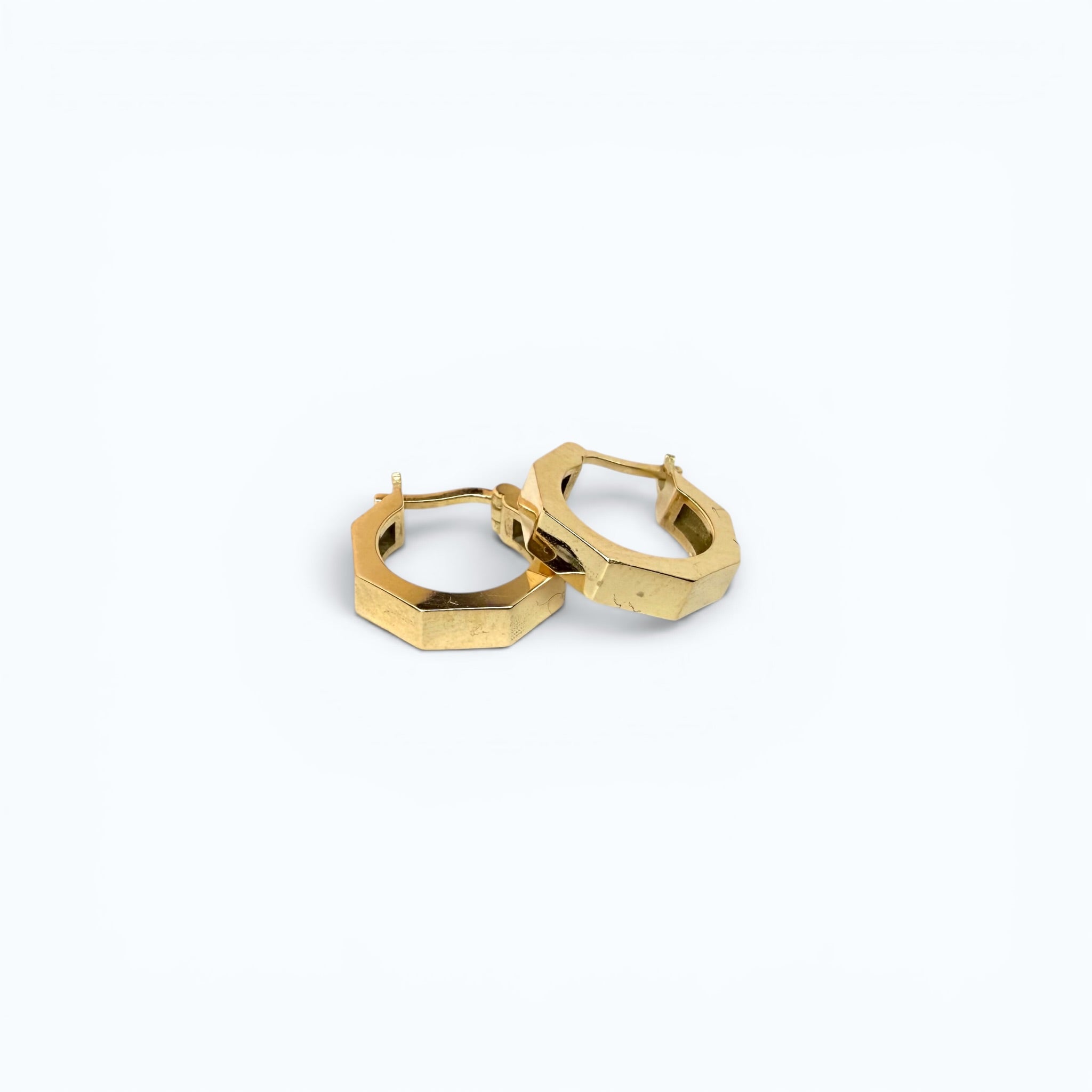 Hexagon Hoop Earrings - 14k Gold