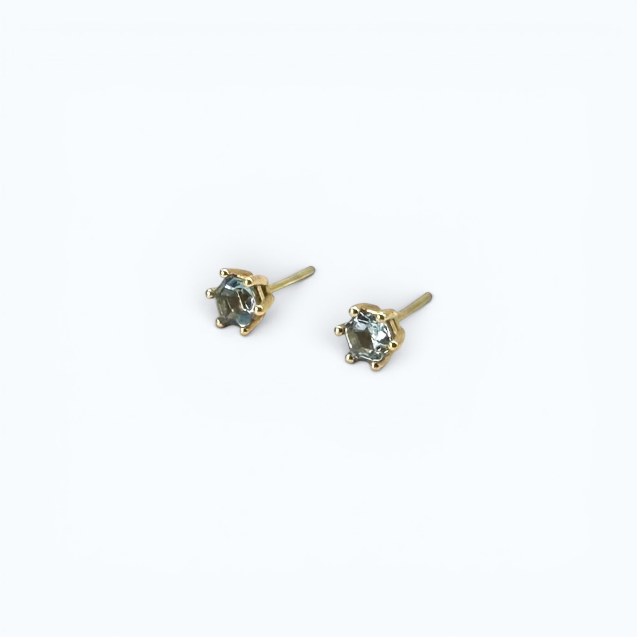 Stud Earrings with Hexagon Aquamarine  - 14k Gold