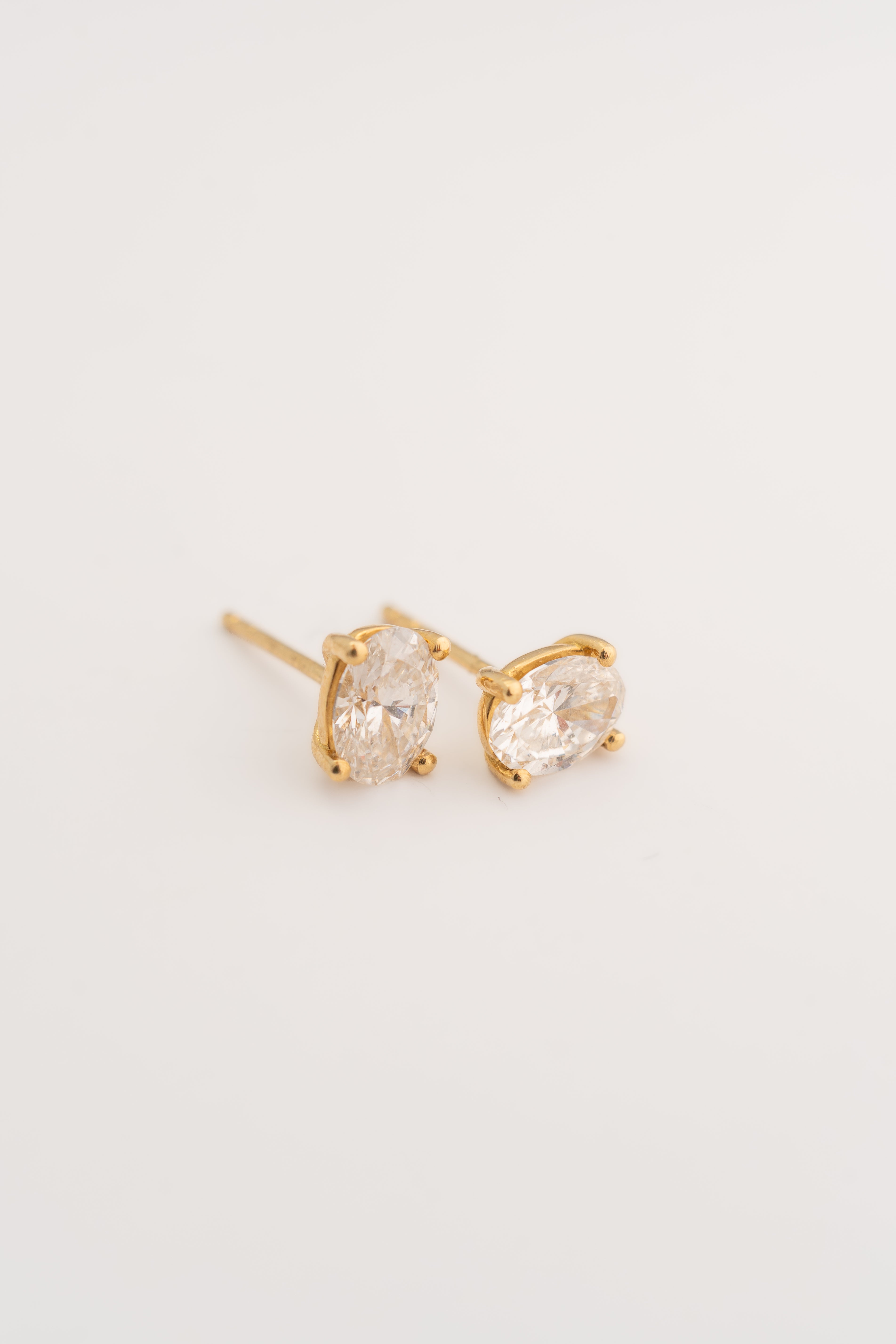 Gold Earrings with Oval Diamonds  – 14k Gold