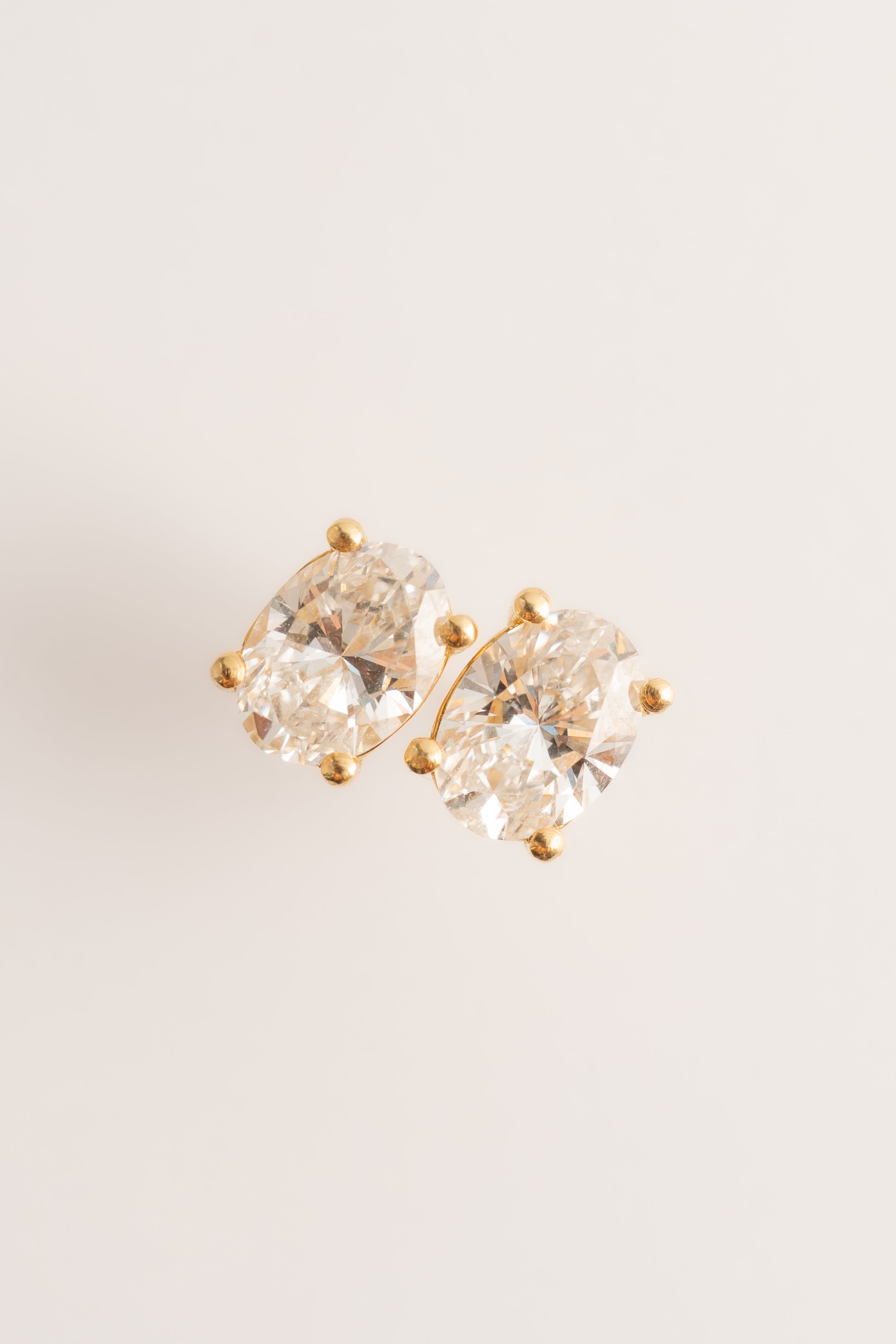 Gold Earrings with Oval Diamonds  – 14k Gold