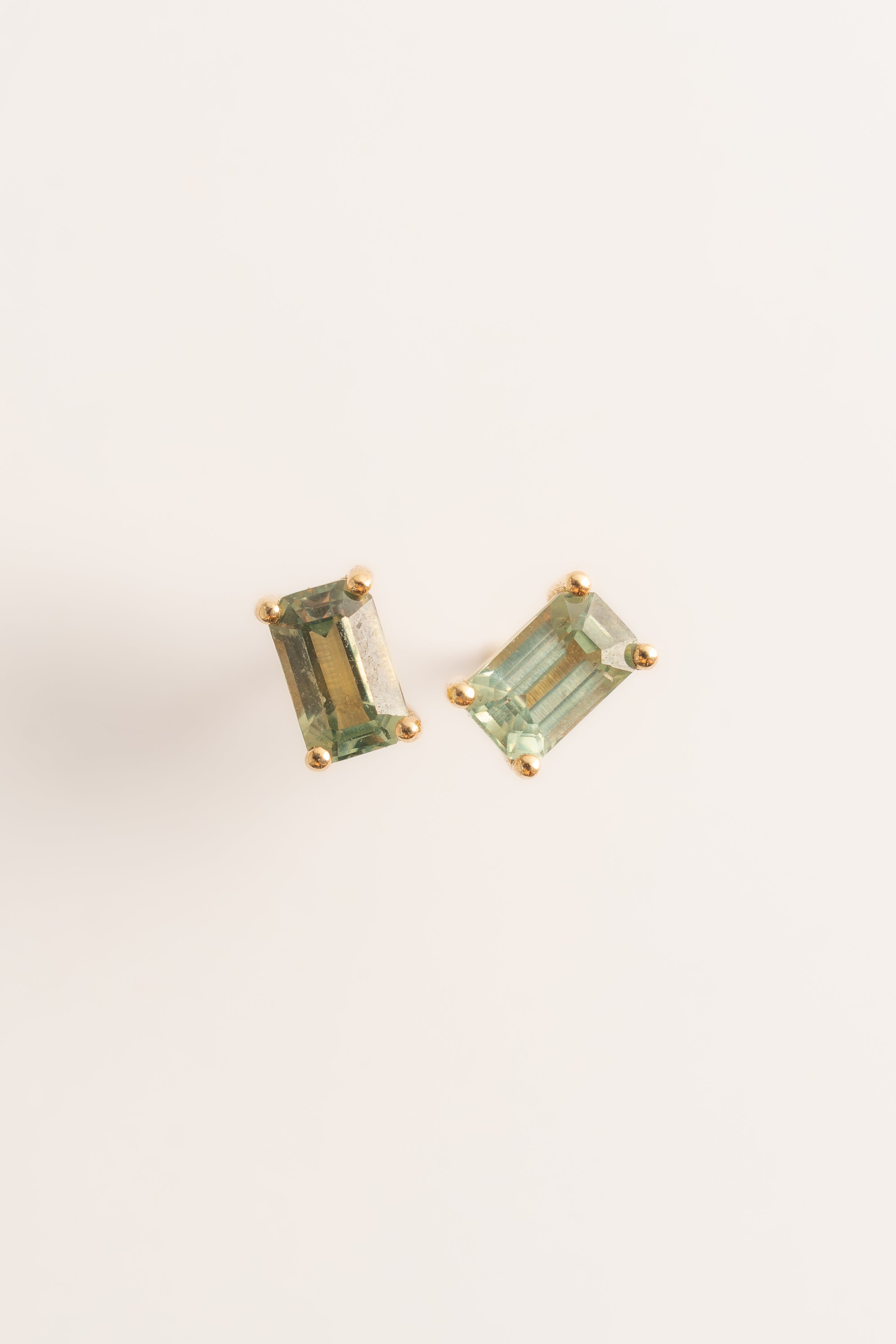 Emerald Cut Studs with Green Sapphire  – 14k Gold