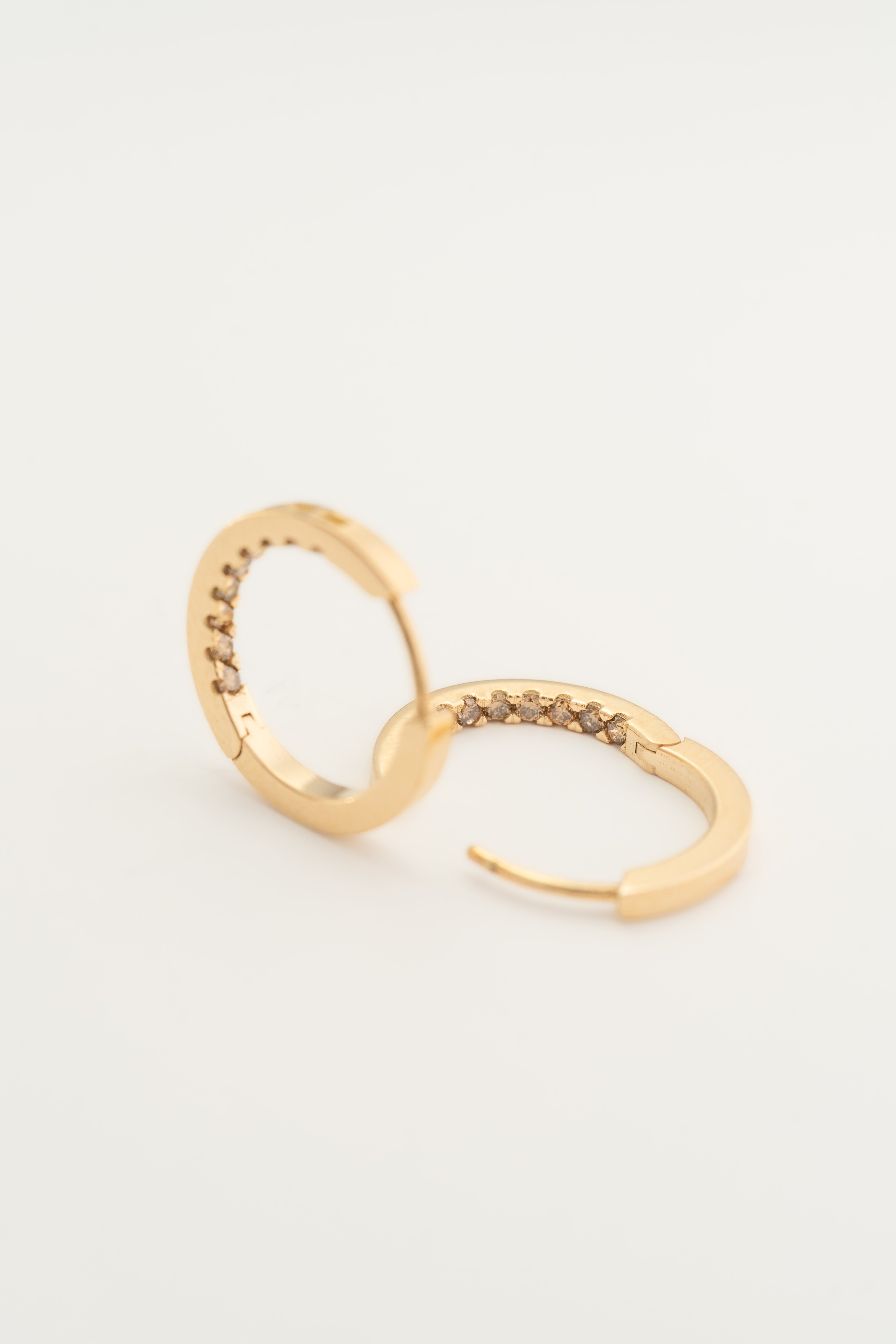 Hoop Earrings with Natural Brown Diamonds - 14k Gold