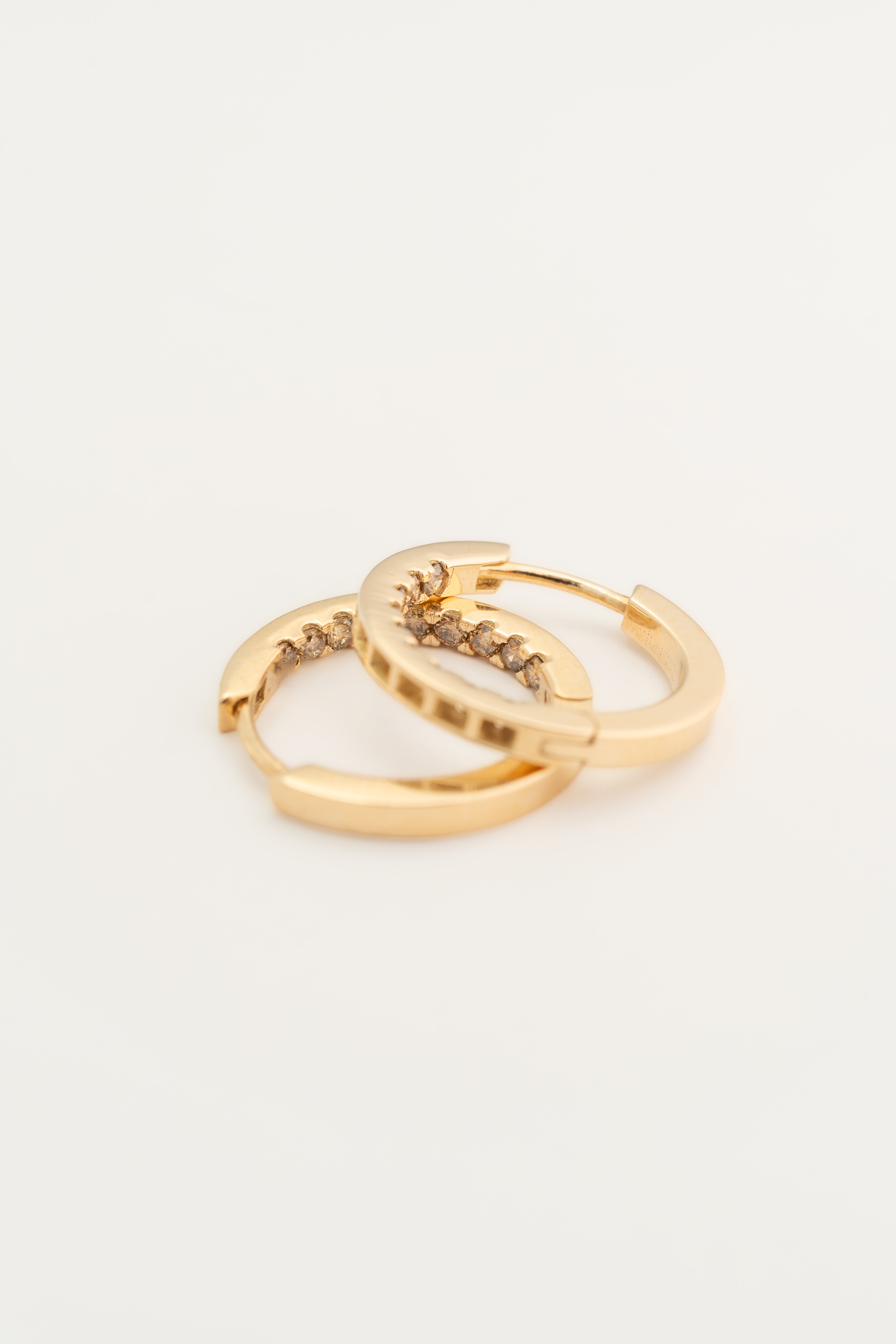 Hoop Earrings with Natural Brown Diamonds - 14k Gold