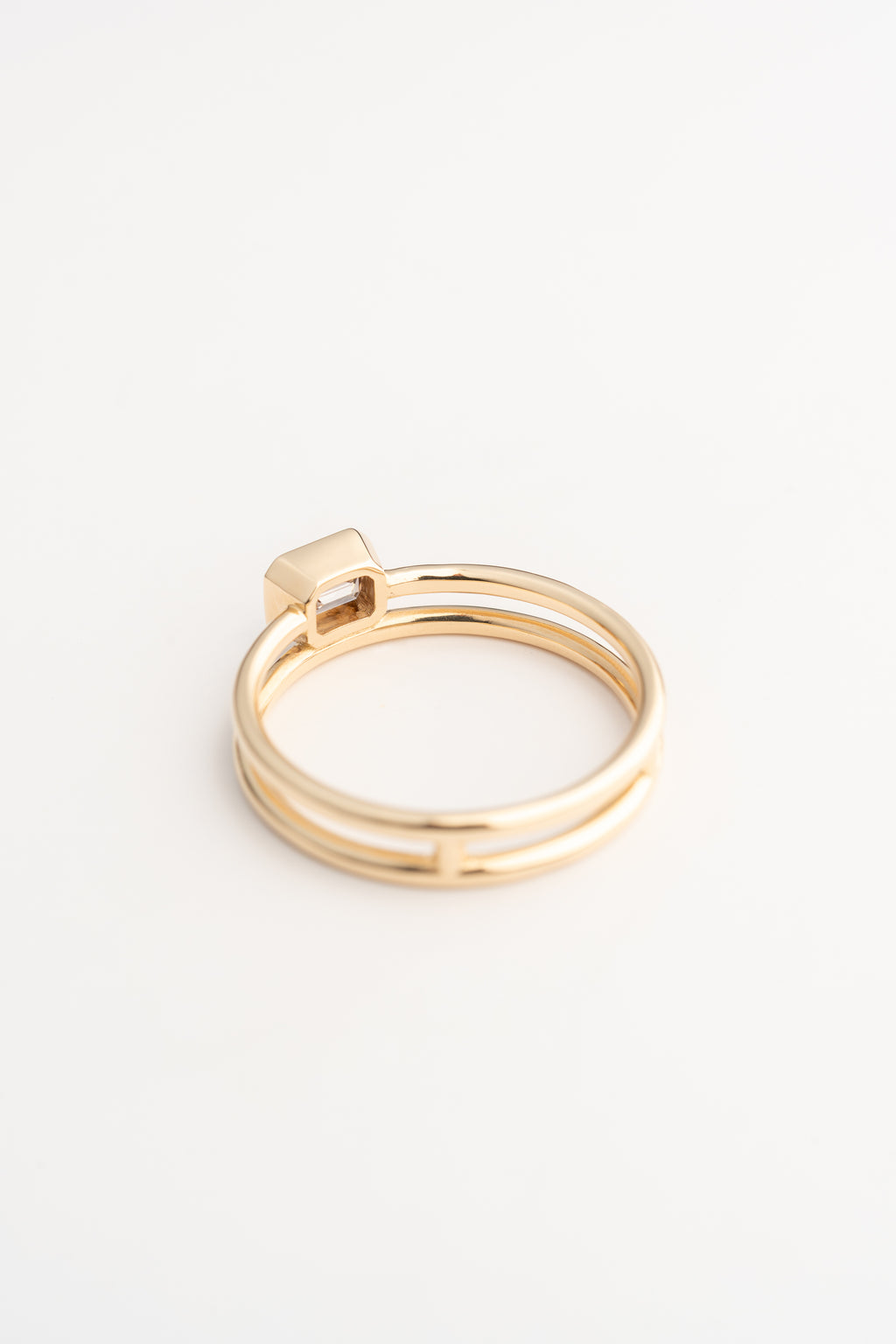 Double Band Emerald-Cut Brown Diamond Ring - 14k Gold