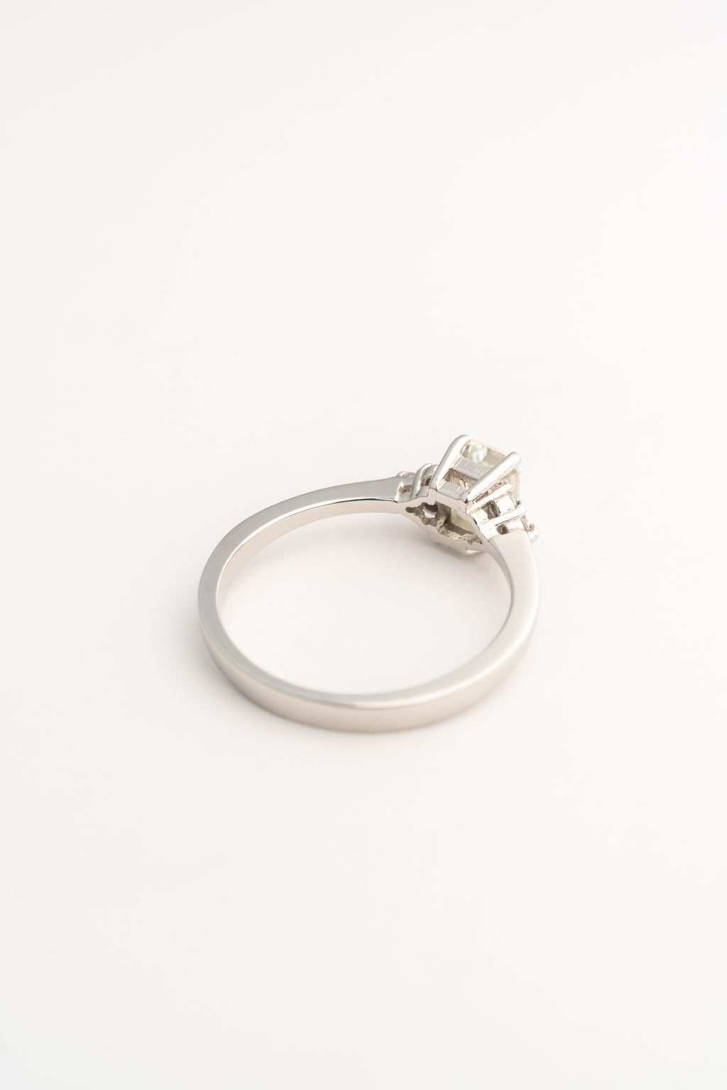 White Gold Engagement Ring with Emerald Cut Natural Diamond & Side Stones - 18k Gold