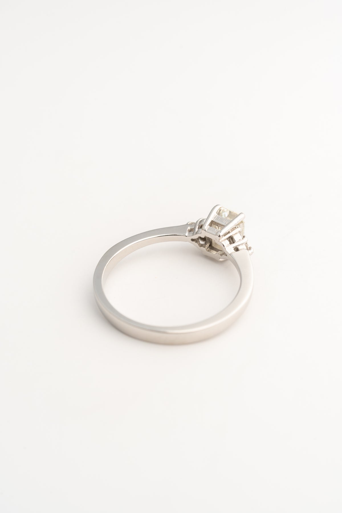 White Gold Engagement Ring with Emerald Cut Natural Diamond & Side Stones - 18k Gold