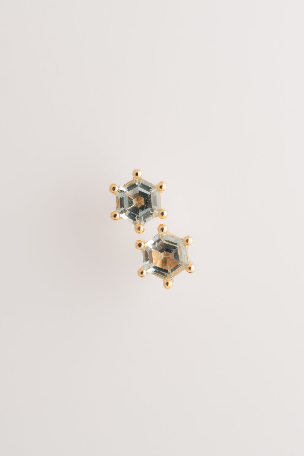 Stud Earrings with Hexagon Aquamarine  - 14k Gold
