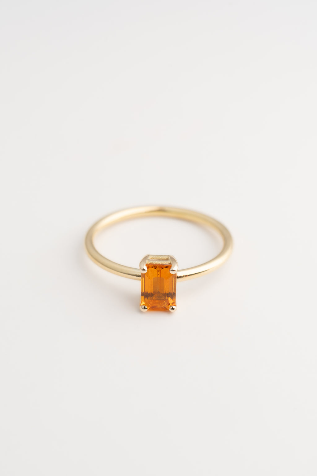 Gold Ring with Emerald Cut Citrine - 14k Gold