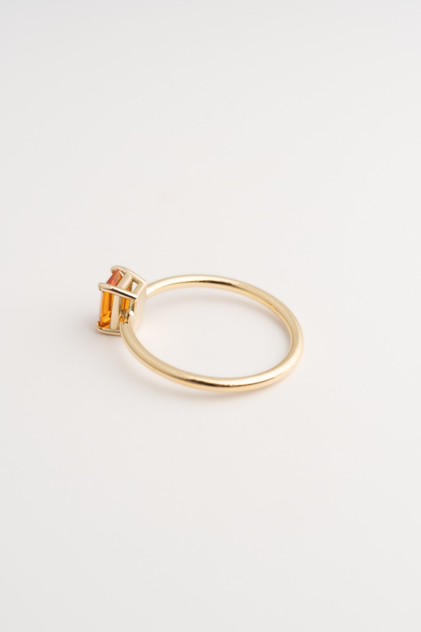 Gold Ring with Emerald Cut Citrine - 14k Gold