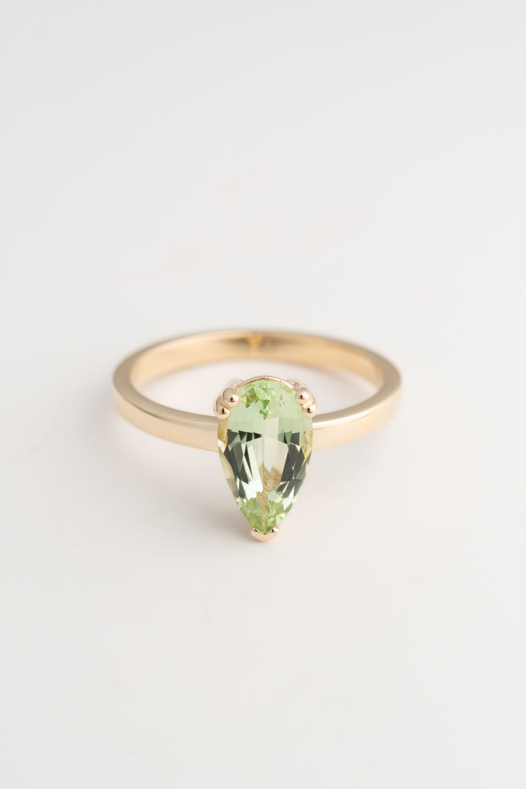 Gold Ring with Green Pear Cut Tourmaline - 14k Gold