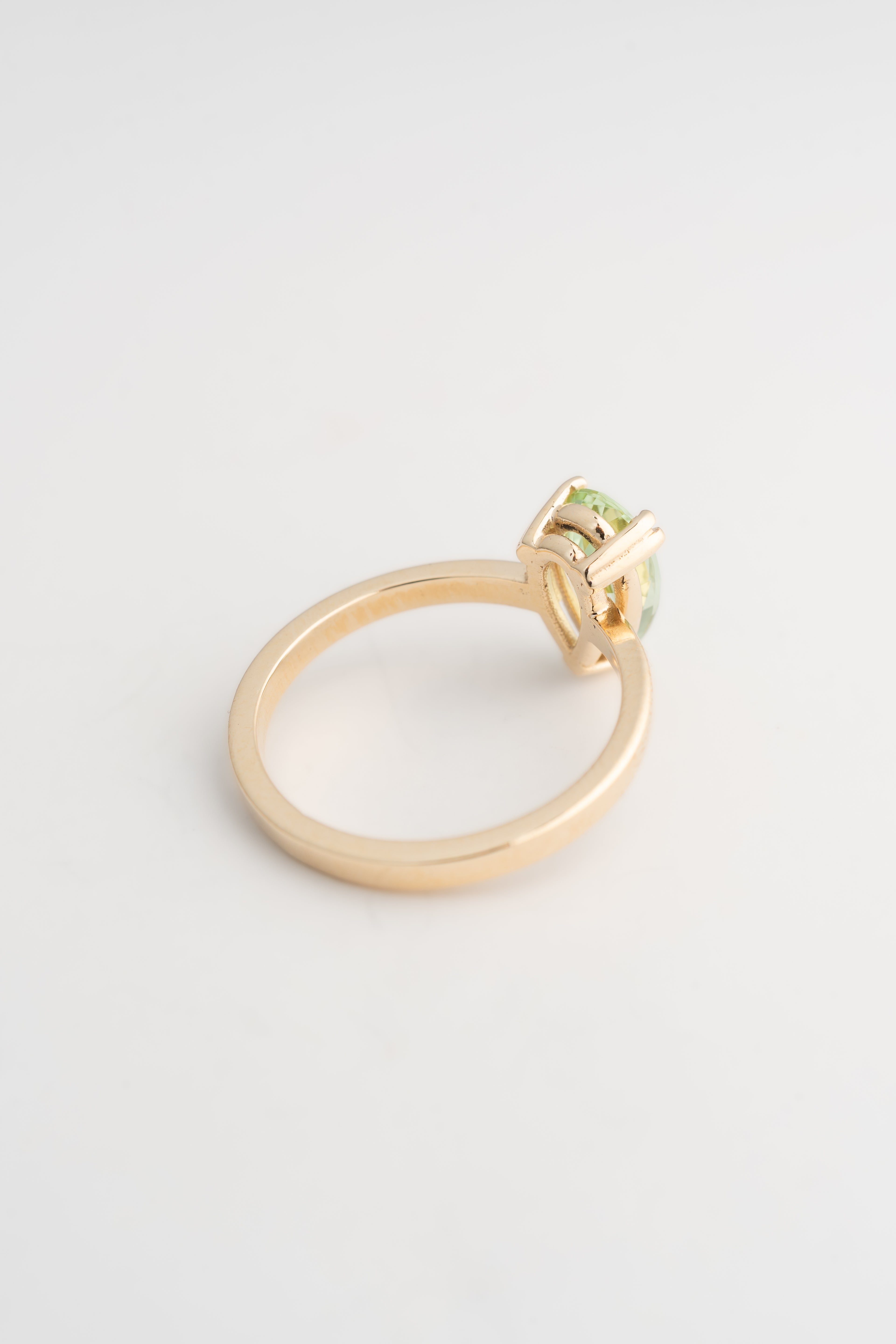Gold Ring with Green Pear Cut Tourmaline - 14k Gold