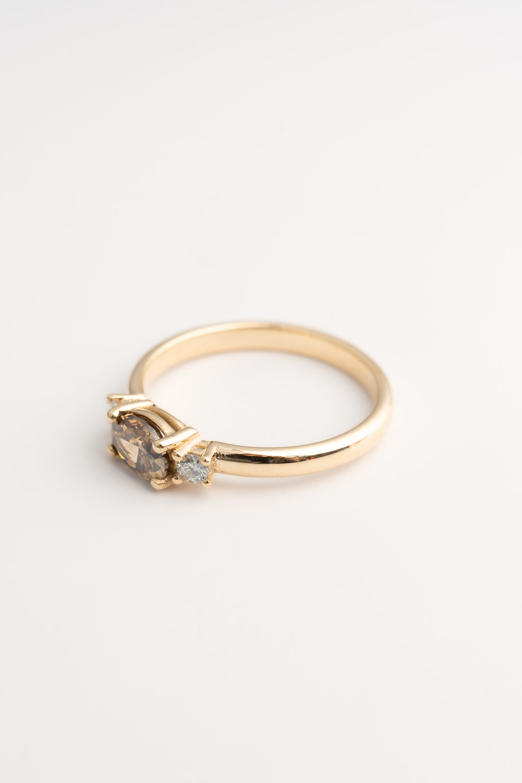 Oval Brown Diamond Ring with Side Stones - 14k Gold