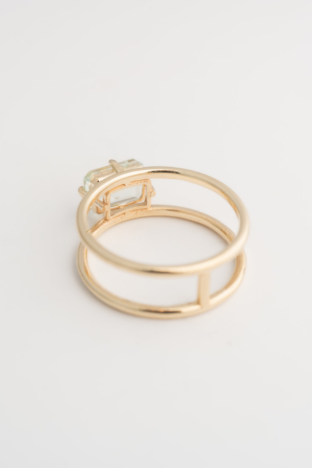 Gold Double-Band Ring with Light Blue Prasiolite - 14k Gold