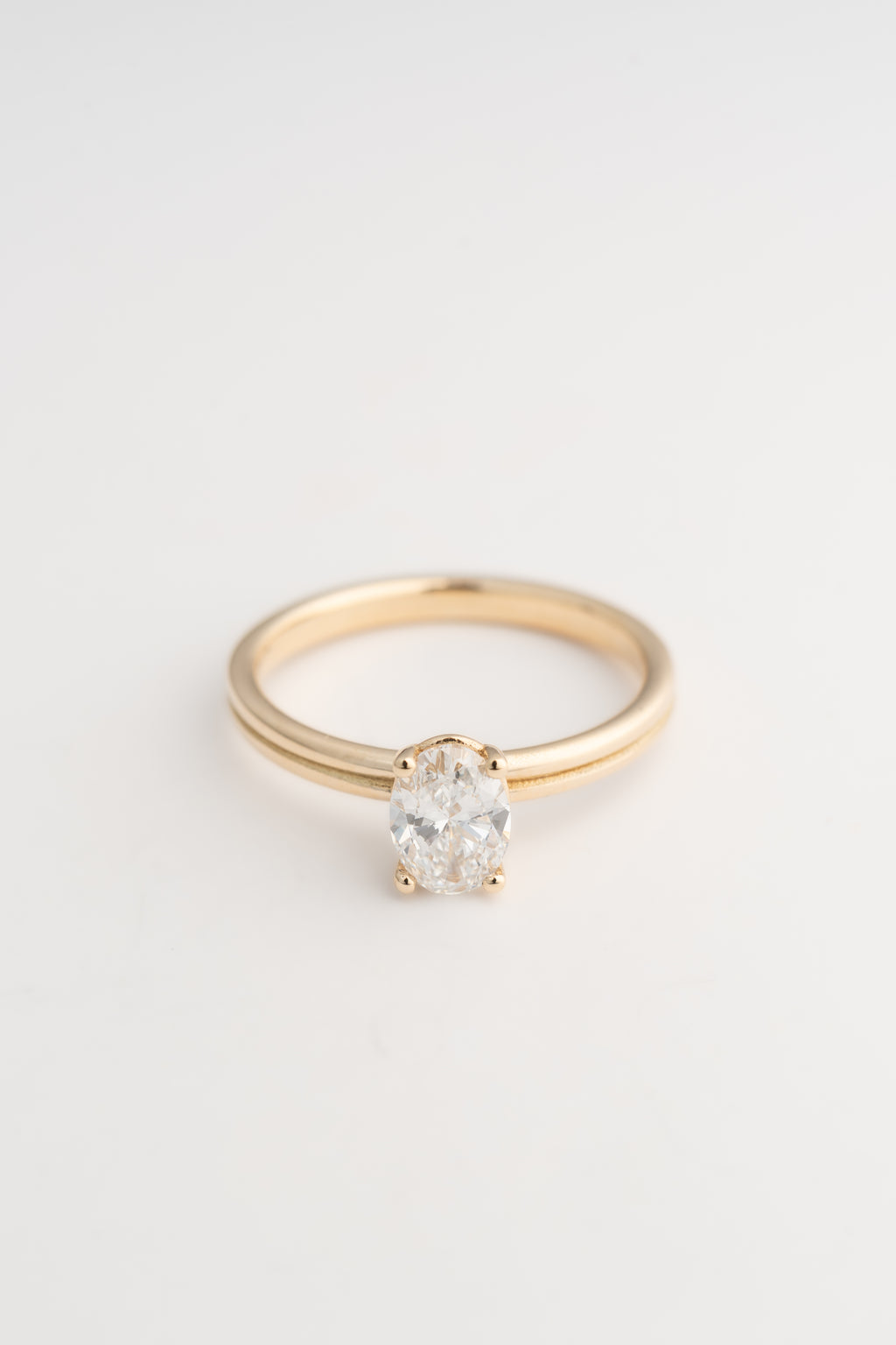 Double Band Stacking Engagement Ring with Oval Solitaire – 14k Gold