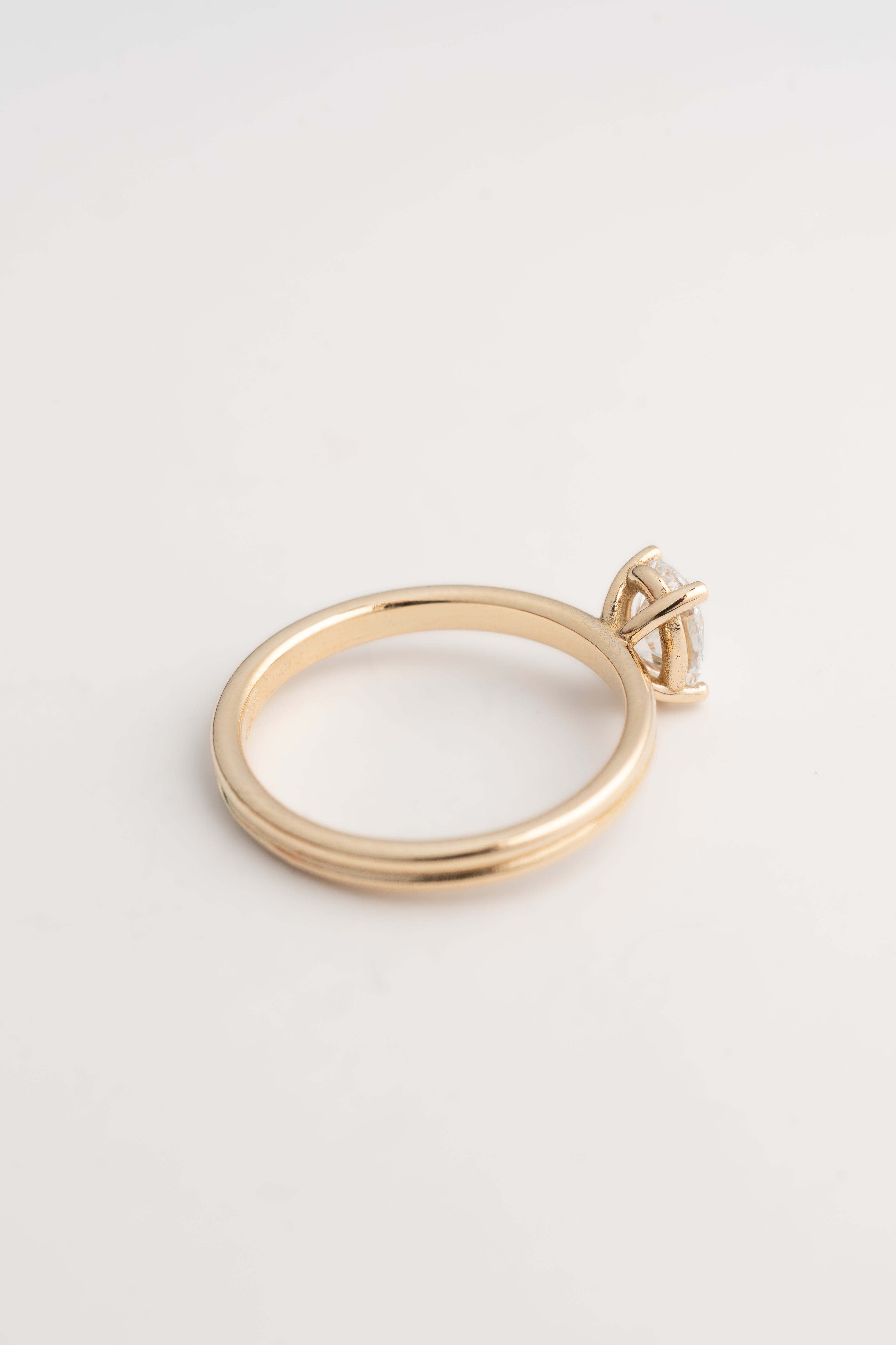 Double Band Stacking Engagement Ring with Oval Solitaire – 14k Gold